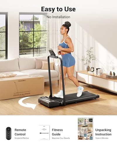 THERUN Walking Pad, 2 in 1 Foldable Treadmills for Home, 2.5HP Under Desk with Handle Bar, 16" Widened Running Belt, with Remote Control