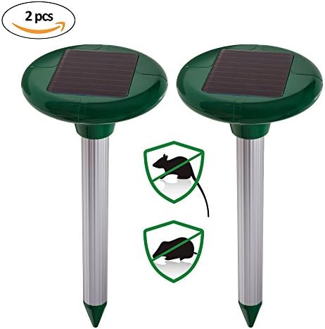 Solar Mole Repellent Pack of 2 Sonic Mole Repellent Solar Powered Rodent Repellent Ultrasonic Outdoor Solar Spike Vole Chaser for Lawn Garden Yard Pest Control(2 pack)