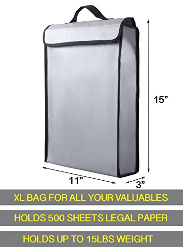 2000°F Fireproof Bag Water Proof Money Document Holder - Peace of Mind Security - Foldable for Fire Safe and Fire Box or Grab n Go Storage Battery Cash Legal Passport (15" x 11" x 3")