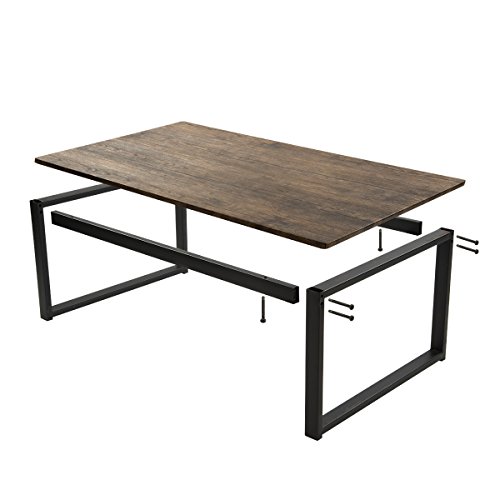 Aingoo Rustic Coffee Table with Metal Frame for Living Room Garden 43", Dark Brown CT-01 - Thumbnail 5