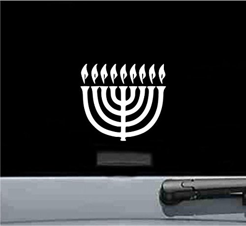 Menorah Hewbrew Lamp Vinyl Decal Sticker (WHITE)