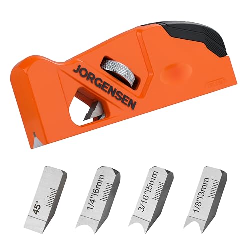 JORGENSEN Chamfer Plane for Woodworking, Edge Corner Flattening Tool for Wood, 45° Manual Manual Planer with 4 Cutting Heads for Fast Wood Trimming