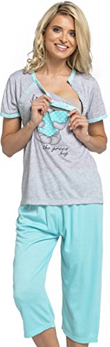 Happy Mama Womens Maternity Top Nursing Pyjamas Crop Pants