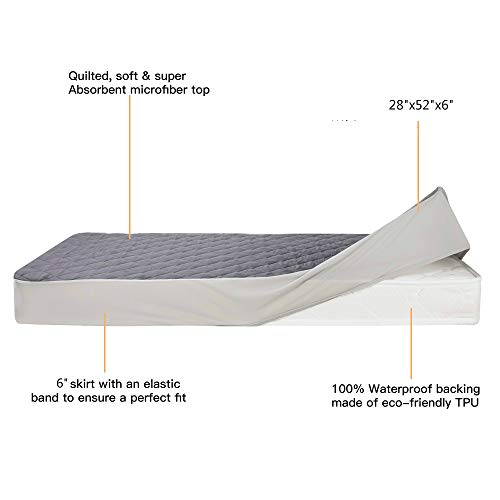 KEAFOLS Waterproof Crib Mattress Protector 28x52, Breathable Protective Mattress Pad Cover Quilted Fitted Baby Bed Sheet for Toddler and Crib - Thumbnail 2