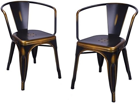 Asensefurniture Inc Asense 31 Inch Height Stackable Standard Armrest Chairs, For cafe, Pub, Bistro, Outdoor Indoor, Antique Copper Metal Chair (Set of Two)