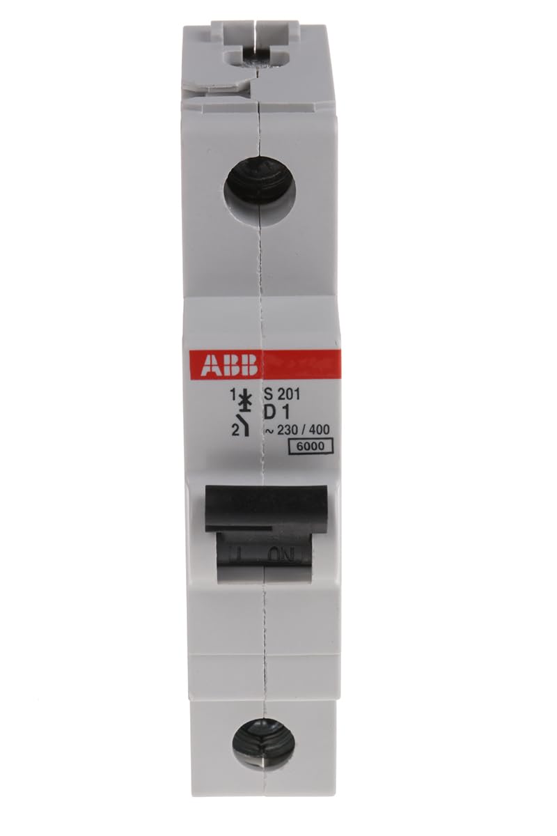 ABB S201-D1 Miniature Circuit Breaker, 1 Pole, Type D, 6/10kA Breaking Capacity, 1 Amp Current (2CDS251001R0011)