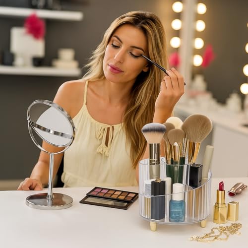 Organizador de Maquiagem Organizador de Pincéis de Maquiagem Beleza Porta Pincel para Viagem em Acrílico Transparente Cor Sortida Design Moderno Compartimentos Divididos Premium