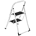 VonHaus Steel 2 Step Ladder Folding Portable Stool with 330lbs Capacity - Lightweight and Sturdy, White, 2 Step