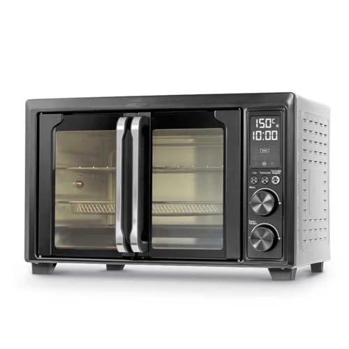 JadeCook Horno Eléctrico con Freidora de Aire de 30 Litros, Temperatura de 100 °C a 230 °C, Apagado Automático, Doble Puerta de Vidrio Templado, Frie Rostiza, Hornea, Cocina Saludable, Color Negro