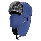 Mysuntown Unisex Winter Trooper Hat Hunting Hat Ushanka Ear Flap Chin Strap and Windproof Mask(Blue Color)