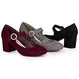 Brinley Co. Womens Faux Suede Chunky Heel Mary Jane Pumps