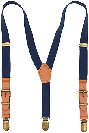 HesenhanSuspenders for Boys Elastic Kids Pant Suspenders Y Back Tuxedo Braces with Brown Leather and Bronze Clips for Baby Boy