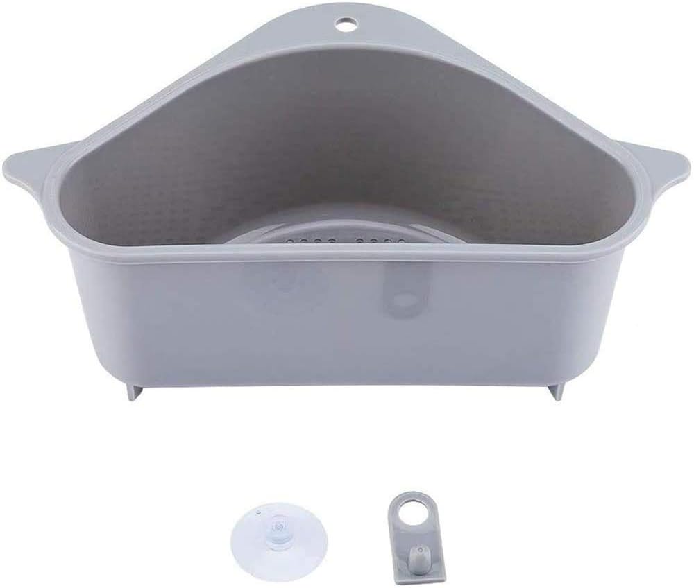 Kitchen Filter-Triangular Sink Drain Shelf with Sucker, Multifunctional Storage Holder for Kitchen (gray)