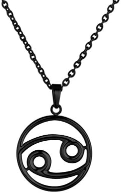 Zodiac Sign Cancer Round Pendant Necklace in 316L Stainless Steel, Black Color