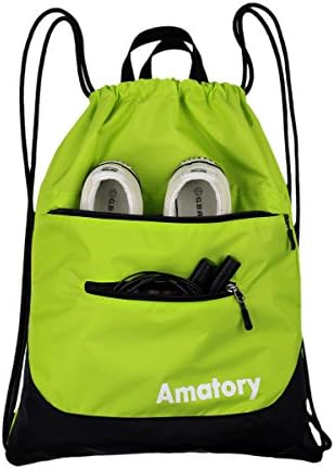 Amatory Drawstring Backpack Sports Gym Waterproof String Bag Cinch Sack Sackpack Gymsack (Green)
