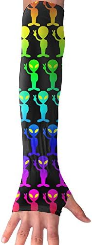 Funny Rainbow Aliens Anti-UV Cuff Sunscreen Glove Outdoor Driving Half Refers Model Arm Sleeve For Riding Bicycles Fishing Running Climbing Unisex