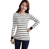Nanxson Women Striped Long Sleeve T Shirt Slim Fit in Black/White for Girls TXW0003