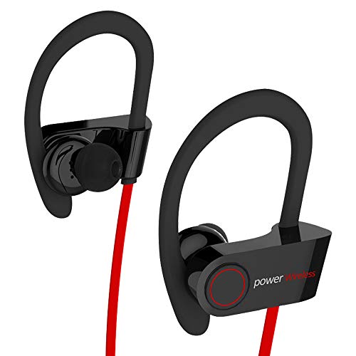 Mpana Wireless Headphones, Sports Earphones HD Sound with Bass, Bluetooth Headphones , Secure Fit, Noise Cancelling, Best Sports Ear Buds for Gym Jogging (Black Red)