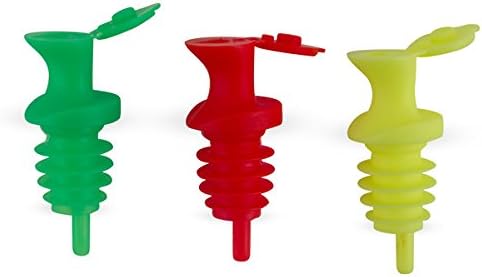 Pour &amp; Seal Free-Flow Liquor Bottle Pourers with Lid - Pack of 12 - Assorted Neon Colors