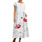 domirica Boho Maxi Dress Floral Cap Sleeve High Waist Smocked Flowy Casual Church Summer Long Womens Tshirt Dress