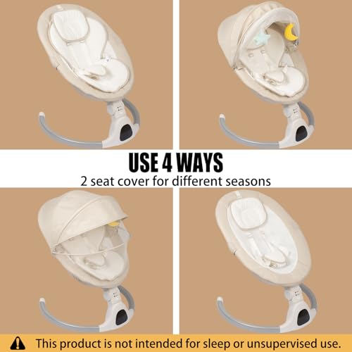 JFOVMCYG Electric Swing for Newborns with Remote Control, 5 Swinging Speed, 8/15/30 Minute Timer, 5 Point Harness, Washable Seat, Stable Structure – Ivory White | 5 oscillation speeds, 3 seat positions, 8/15/30 minute timer, 5-point harness, washable seat