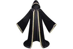 COLORFUL HOUSE Velvet Wizard Robe with Hooded and Sleeves, Halloween Fancy Cool Cosplay Costume