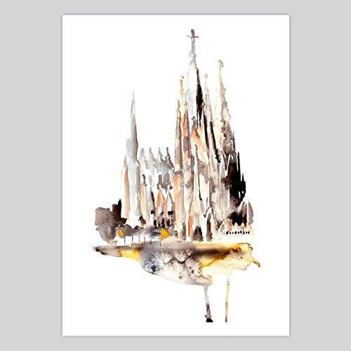 Watercolor Print Gaudi's Basilica, A2 - 594 x 420 mm - 23.4 x 16.5 in