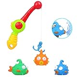 Bath Toys Bathtub Fish Rod Pole Learning Tub Toy Floating Rubber Puffer Fish Set Squirt Water Game with Funny Expression Gift for Infant Toddler Baby Kid ,Color Random (Style B)