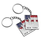 2x New York Empire State Building Statue of Liberty NYC Skyline with US Flag USA Patriotic Keychain NY Souvenir Gift Key Chain Ring - Pack of 2