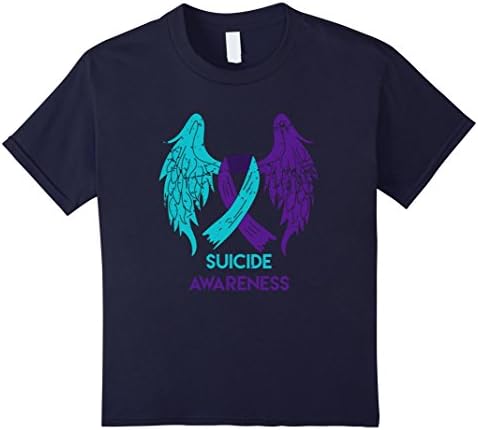 Kids Suicide Awareness Shirt Wings and Ribbon Suicide Prevention 8 Navy