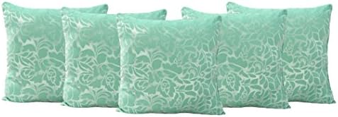 Cozyland Floral 5 Piece Velvet Cushion Set - 16"x16", Sea Green