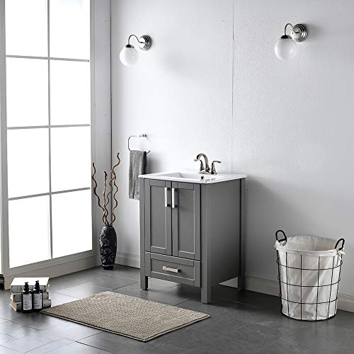 VCCUCINE Modern 24" Dark Gray Bathroom Sink Vanity Combo, Stand Bathroom Cabinet with Ceramic Sink