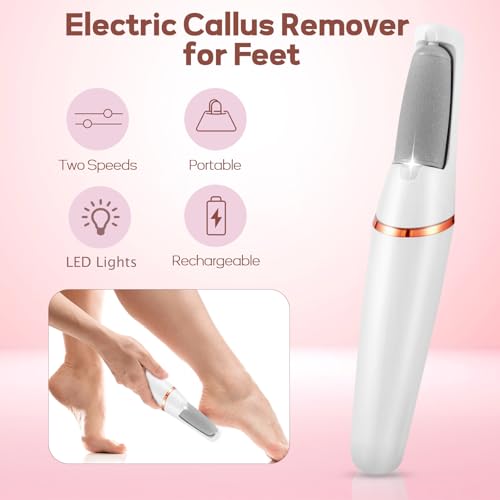 Electric Callus Remover for Feet, Professional Rechargeable Foot File Kit for Hard Dead Dry Cracked Skin Heels Care,Effective Pedicure Tools with Replacement Roller Heads Storage Bag