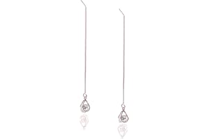 Reffeer Solid 925 Sterling Silver CZ Droplet Chain Dangle Earrings for Women Teen Girls Tassel Dangle Earrings Threader