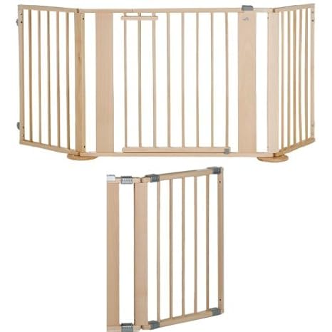Geuther - Konfigurationsgitter, Set bestehend aus Türelement, Verlängerung, Winkelelement mit Fuß, Wandanschluss, Holz, natur
