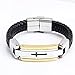 Jusnova Mens Braided Leather Bracelet Stainless Steel Cross Cuff Bangle Silver Tone