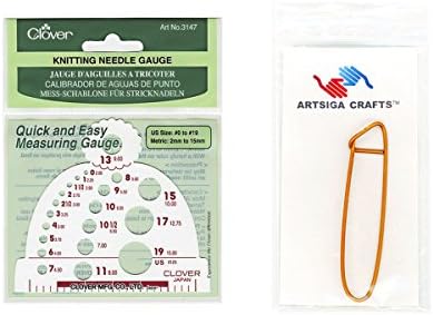 Clover Bundle: Knitting Needle Gauge-Measures Sizes 0 To 19 with 1 Artsiga Crafts Stitch Holder 3147