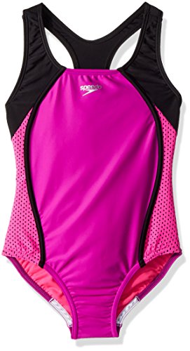 Speedo Girls Mesh Thick Strap One Piece, Very Fuchsia, Size 8