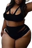 Kisscy Women's Plus Size Cutout High Waist Bikini Sets Swimsuit Swimwear Black