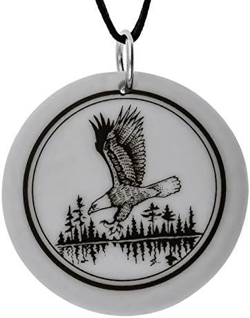 Bald Eagle Totem Round Porcelain Pendant (on Black Cord)