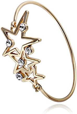 RUXIANG Star Cubic Zirconia Bangle Birthstone Charms Cuff Bracelets Jewelry for Women Girls