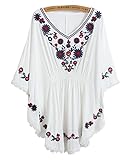 VNAS Women's Embroidered Kaftan Crinkle Peasant Blouse Shirt Plus Size Embroidered Tunic Tops