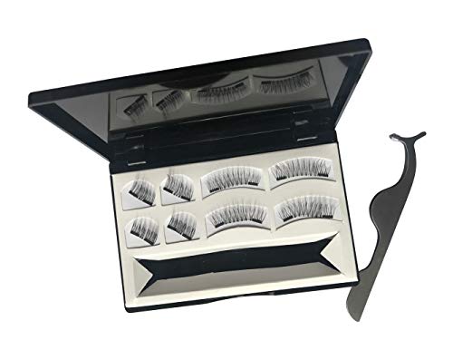 8 Pieces Premium Double Magnetic Eyelashes Extension Set, Full Size and Half Size Ultra Thin Magnetic Lashes - 3D Natural Look (2 pairs with Stainless Steel Tweezers)