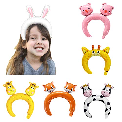 24 Pack Inflatable Headband Cute Animal Headband Balloon Hair Band for kids & Adults Party Favors