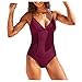 Mlide Womens One Piece Retro Mesh 60s/70s V-Neck Sexy High Cut Low Back Swimwear Bathing Suits Winethumb 1