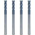 JIANXING Carbide Square End Mill for Alloy Steels/Hardened Steels, 1/8" End Mill Bits, 4 Flute HRC 55 Deg AlTiN Coating, CNC Router Bits (4 Pieces)