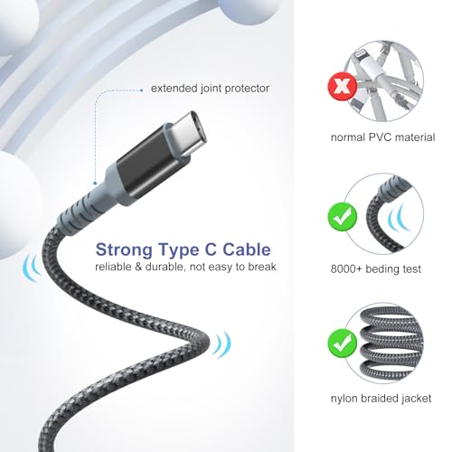 Adaptive Fast Charger and USB-C Cable 10ft(3m), Excgood Type C Cable Fast Charging Compatible with Galaxy A16/A15/A13/A14/A03s, S25 Ultra/S24/S23/S22/S20/S8/9+/10e,Note, Android Phone (2Pack Black)