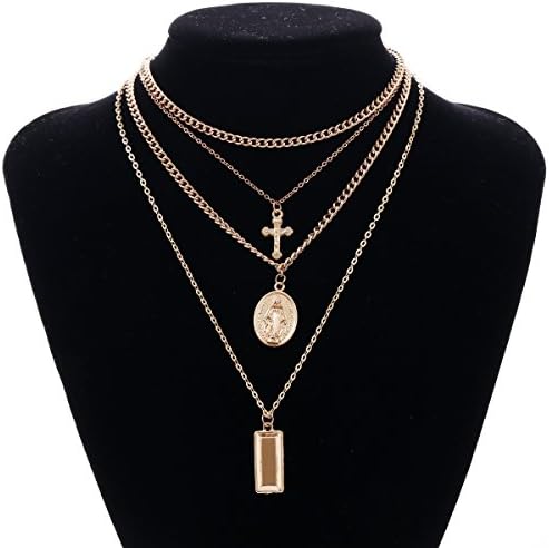 Ingemark Cross Pendant Multi Layer Choker Necklace for Women Gold Silver (Style 1 Gold)