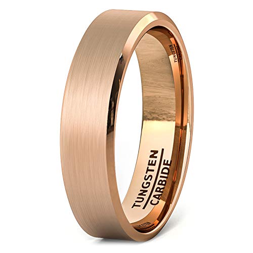 Duke Collections 6mm Rose Gold Matte Brushed Tungsten Ring Beveled Edge Comfort Fit
