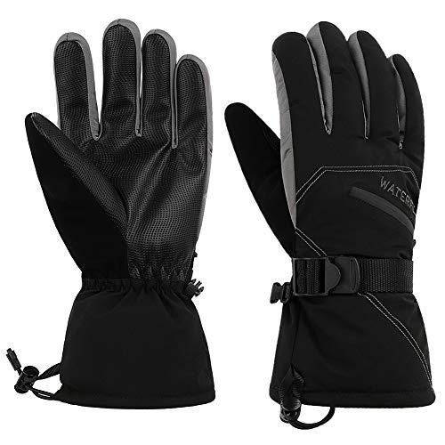 WATERFLY Ski Gloves Windproof Winter Gloves Lightweight Warm Gloves for Men and Women Skiing Skating Snowboarding (Black, Medium)